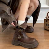 栢启歆马丁靴女厚底短靴增高秋冬时尚复古女鞋英伦风美拉德中筒马丁靴 【棕色】 37