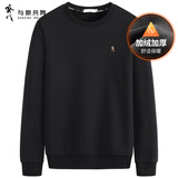 与狼共舞【通勤】刺绣圆领加绒卫衣2025秋冬新款宽松套头男装休闲上衣3037 黑色001 -加绒款 L (175)