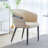 北欧轻奢靠背高档餐椅现代简约家用酒店椅子样板间真皮软包洽谈椅 米灰色餐椅（现货）