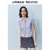 UR2025秋季新款女立体蝴蝶结花朵装饰短袖针织开衫UYY950057 淡紫 XL