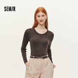 森马（Semir）100%羊毛衫女冬鹅蛋领纯色紧身弹力显瘦上衣精致剪裁可机洗内搭