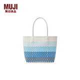 无印良品（MUJI） 手编包 环保材料 手提包菜篮子编织包 包包 度假沙滩包 5色蓝色横条纹/小 NONE