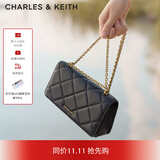 CHARLES&KEITH质感菱格链条小方钱包女包包女包生日礼物CK6-10680924 Black黑色 XS