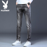 花花公子（PLAYBOY）牛仔裤男2025年秋冬季潮流修身弹力长裤子男裤 烟灰色 34