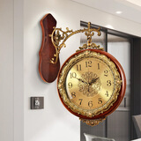 凯恩斯（KAIENSI） 双面挂钟客厅欧式钟表石英钟挂表复古时钟电波钟壁挂美式家用 188-实木外框+品牌静音机芯