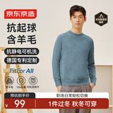 京东京造【可机洗】保暖毛衣男圆领针织衫柔软羊毛衫 蓝色 L