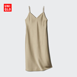 优衣库女装缎纹吊带连衣裙缎面裙子内搭显瘦480631 32 深米色 M /160/84A