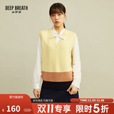 深呼吸DEEP BREATH女装复古提花宽松纯羊毛针织马甲背心A300797 拼色-条纹 M (3码)