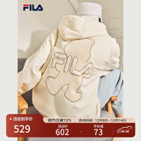 FILA斐乐官方女装外套秋季上衣多彩潮流加绒保暖开衫连帽小熊外套 奶盐白-F51W138599FIV(加绒) 165/84A/M
