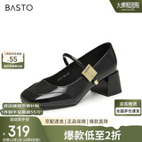 百思图2024春法式低跟玛丽珍鞋浅口女单鞋M1111AQ5黑色 36