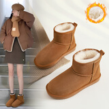 ZHR雪地靴女2025新款加绒保暖女靴真牛皮防水短靴女棉鞋 驼色37