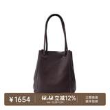 裘真008水桶包女斜挎通勤大容量真皮复古小众植鞣牛皮包包 咖啡色-小号