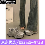 回力四季松糕厚底老爹鞋女冬季小个子增高2025春季新款网面透气休闲运动鞋 银色（专柜品质） 38 （专柜品质）