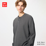 优衣库男装女装情侣华夫格亨利领套头衫长袖T恤479784 482766 479784/07青灰色 L