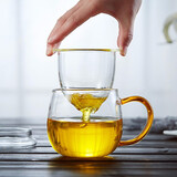 美斯尼 茶杯玻璃茶具茶水分离杯子泡茶玻璃水杯马克杯加厚带把手过滤 彩蜂杯450ml（琥珀色）