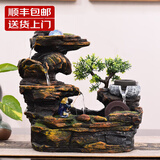 水源工坊 假山造景流水喷泉客厅摆件室内玄关桌面水车高山盆景观 山明水秀小号不带雾化器