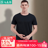 AB男T恤全棉圆领打底透气汗衫舒适宽松男短袖老人衫睡衣家居服 黑色 4XL
