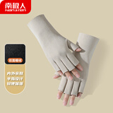 南极人半指手套女冬季保暖开车加绒防风半截露指女士手套N2E3X871812 米