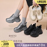 百思图2025秋季新款老爹鞋时尚休闲运动厚底增高女鞋鞋D3656CM5 深灰色 34