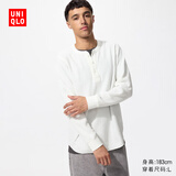 优衣库男装女装情侣华夫格亨利领套头衫长袖T恤479784 482766 479784/01乳白色 3XL