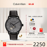 Calvin KleinCK手表简约刻度圆形透底男表设计师款男士自动机械腕表 灰盘皮带41.2mm