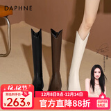 达芙妮厚底V口长筒靴女2025秋冬爆款女靴高筒靴显瘦百搭增高骑士靴子女 黑色 37