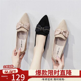 ZHR单鞋女绒面蝴蝶结尖头粗跟女鞋复古仙女风软底舒适鞋子女 Y357 黑色 38