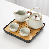 初伍汝窑功夫茶具套装家用陶瓷茶壶茶杯开片可养办公室高档泡茶具整套