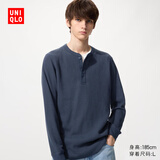 优衣库男装女装情侣华夫格亨利领套头衫长袖T恤479784 482766 482766/65宝蓝色 L