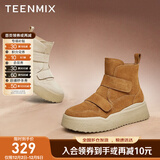 天美意雪地靴女鞋子商场同款厚底简约女休闲靴加绒CPP41DD3 浅灰色 39