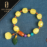 欧采妮蜜蜡手串 琥珀鸡油黄随形玫瑰花多宝手链南红桶珠紫云母碧玉配件