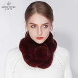 达芬奇密码秋冬季围巾女士百搭加厚纯色仿獭兔毛网红围脖白色毛领子 毛球 酒红