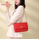 梦特娇（MONTAGUT）2025新款牛皮包包女包时尚小香风单肩包菱格斜挎包手提腋下包礼物 R7512024055红色大号假一赔四（联系客服送礼盒装）