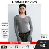 UR秋季新款女装简约基础百搭休闲修身V领针织衫UWB940008 冷灰 XL