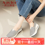 奥古狮登厚底帆布鞋女韩版老北京布鞋爆百搭妈妈鞋摇摇鞋坡跟休闲鞋懒人鞋 3301款条纹蓝色 37