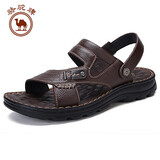 骆驼牌 男鞋休闲拖鞋真皮凉鞋牛皮透气耐磨沙滩鞋 W822287612棕色38码