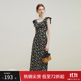 范思蓝恩23FS12695韩系荷叶边减龄连衣裙女夏季新款吊带裙子 黑底碎花 L