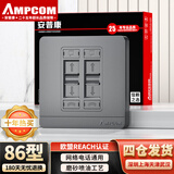 安普康（AMPCOM）网络面板模块六类双口 超6类网线插座单口免打超六类万兆RJ11电话镀金RJ45电脑信息二位网口86型 A86四口 星空灰【不含模块】