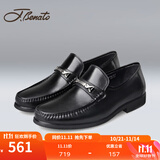 宾度（J.Benato）【品牌旗舰】皮鞋英伦时尚头层牛皮商务休闲鞋男士套脚舒适爸爸鞋 黑色 38