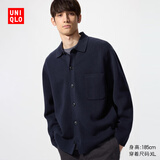 优衣库男装女装罗纹衬衫式针织开衫毛衣毛衫外套通勤25新款478550 69 藏青色 S /165/84A