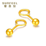 赛菲尔 足金999.9耳环女款 黄金光面圆珠耳钉耳坠 送礼女生约0.95克