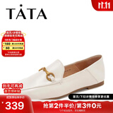他她（TATA）方头乐福鞋女休闲平底一脚蹬小皮鞋女单鞋春秋款FLC22AM4 米色 40