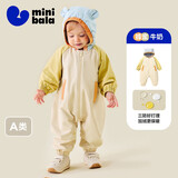 迷你巴拉【小软皮】巴拉婴儿三防连体衣拼色插肩袖连帽宝宝爬服春季新款