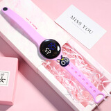 电子手表儿童男孩女孩小学生防水新款圆形可爱公仔表触控电子表 浅紫 露娜猫