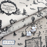 京弗 碎花仿棉麻布料格子沙发布料帆布田园手工包布头桌布印花亚麻布 世界图案 1米价