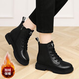 卡澜珊牛皮马丁靴女2025冬季新款女鞋粗跟短靴女皮鞋皮靴加绒棉鞋靴子女 黑色 真皮 5587-1（加绒） 37