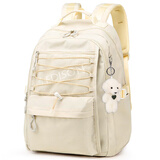 爱迪生发明家初中生书包大容量双肩包女生校园高中学生休闲背包 2271-4 米色