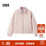 森马（Semir）棉服女灯芯绒翻领菱形格复古2024冬三防宽松轻薄棉衣109724112007