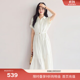 伊芙丽（eifini）蒋欣代言醋酸腰带收腰蛋糕A摆通勤衬衫式连衣裙女2025夏装新款 米白 M 105-115斤