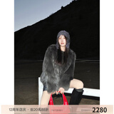 付智恩芦苇花 芬兰进口狐狸毛典雅轻盈年轻感圆领皮草外套女 深灰绿 L